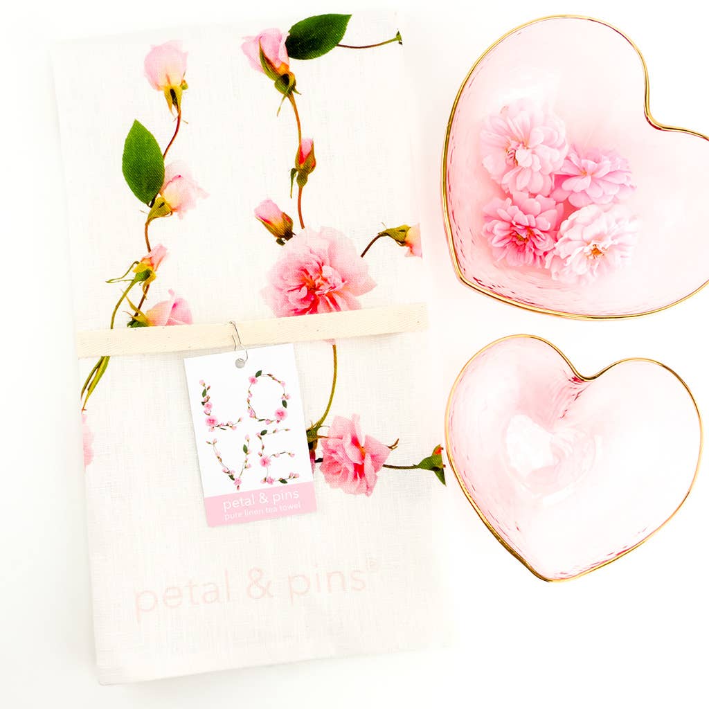Love Floral Design Linen Tea Towel | Putti Fine Furnishings