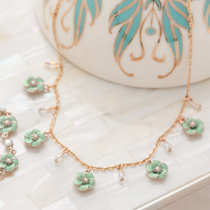 Lovett & Co. Small Rose Necklace in Mint  Enamel | Putti Fine Fashions