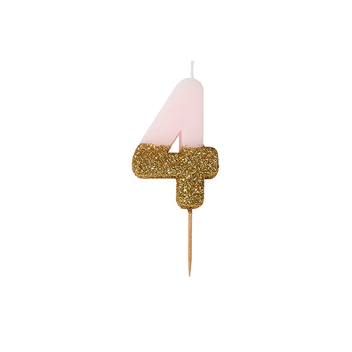  "We Heart Birthdays" Pink Glitter Number Candle - Four, TT-Talking Tables, Putti Fine Furnishings