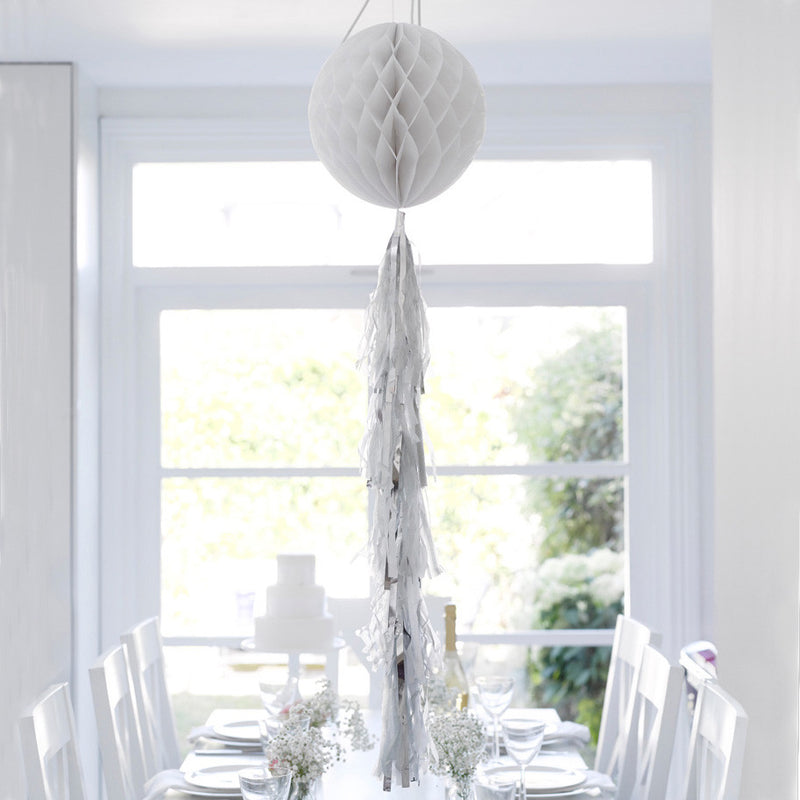 Decadent Decs Honeycomb Tasseled Decoration - White -  Decorations - Talking Tables - Putti Fine Furnishings Toronto Canada - 1
