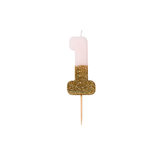 "We Heart Birthdays" Pink Glitter Number Candle - One, TT-Talking Tables, Putti Fine Furnishings