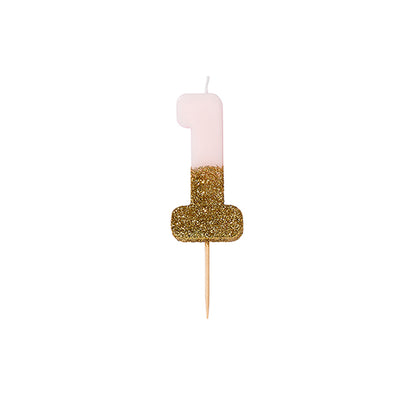 "We Heart Birthdays" Pink Glitter Number Candle - One, TT-Talking Tables, Putti Fine Furnishings