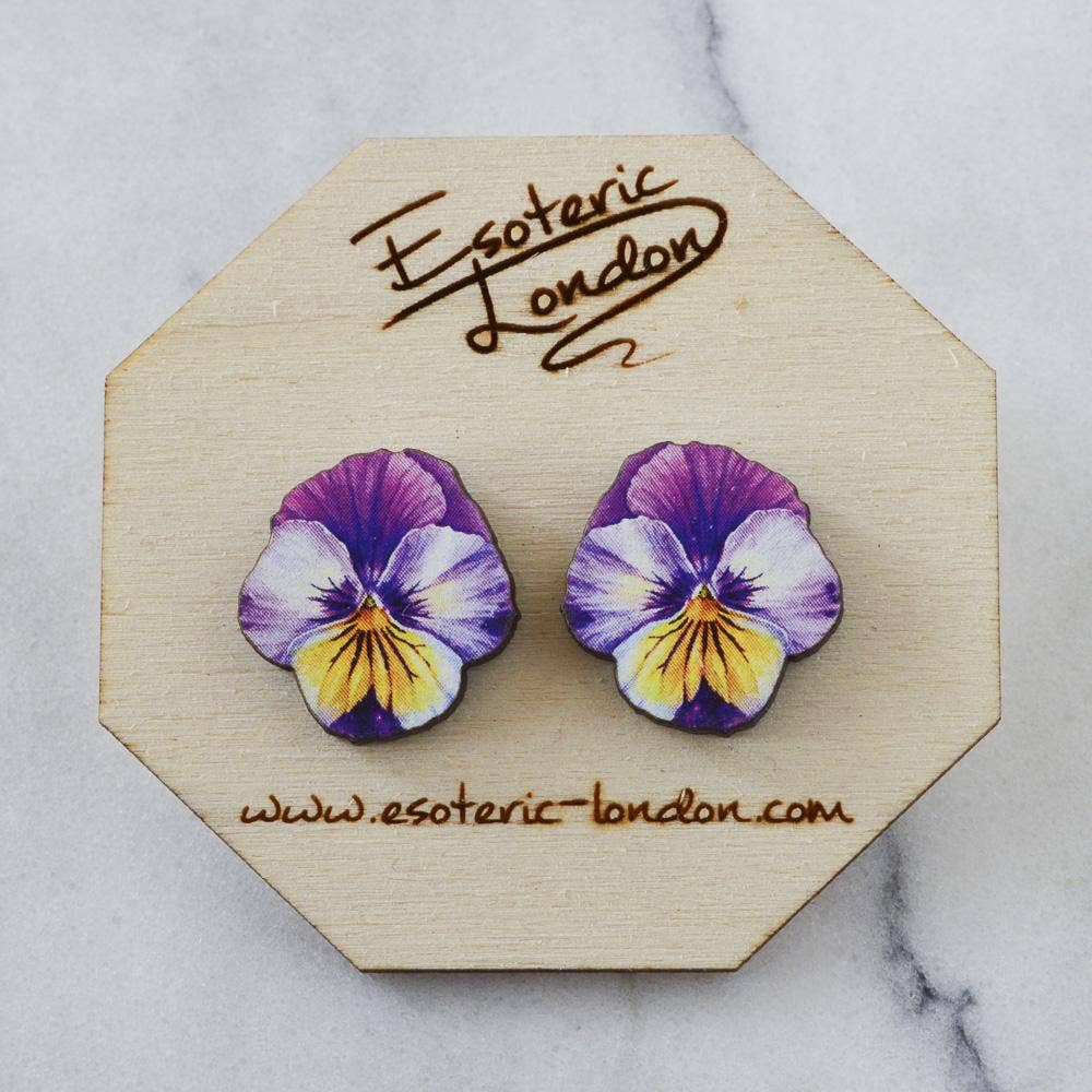 Esoteric London Jewellery - Watercolour Pansy Earrings - Purple Yellow