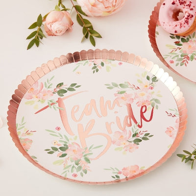 "Team Bride" Floral Paper Plates