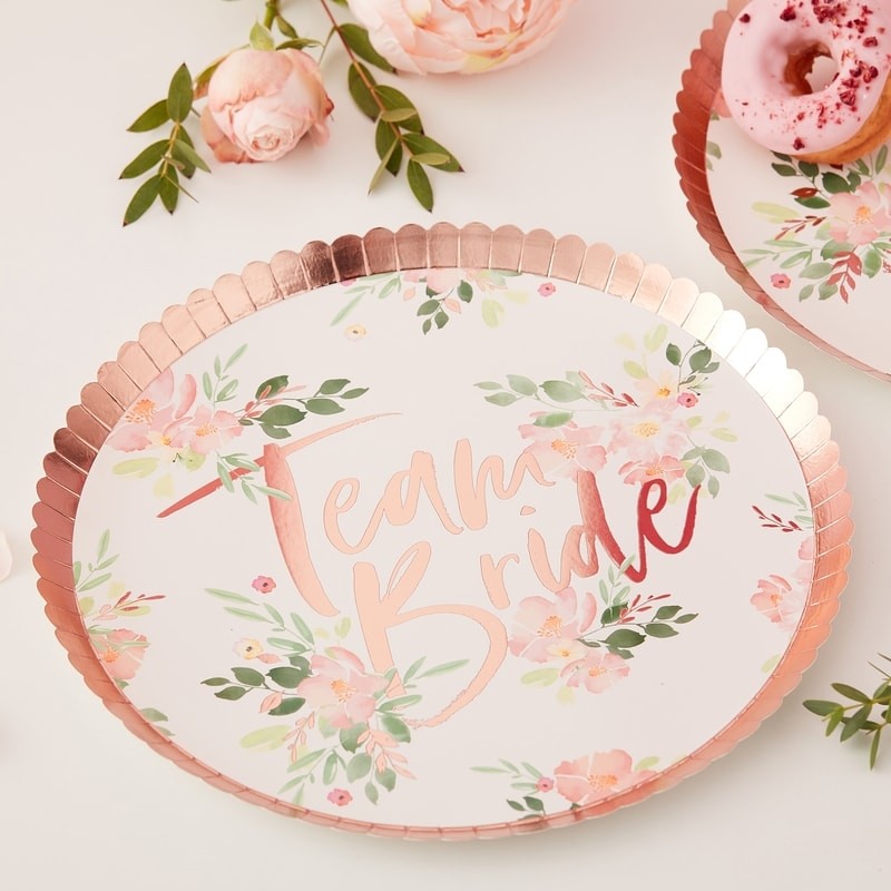 "Team Bride" Floral Paper Plates