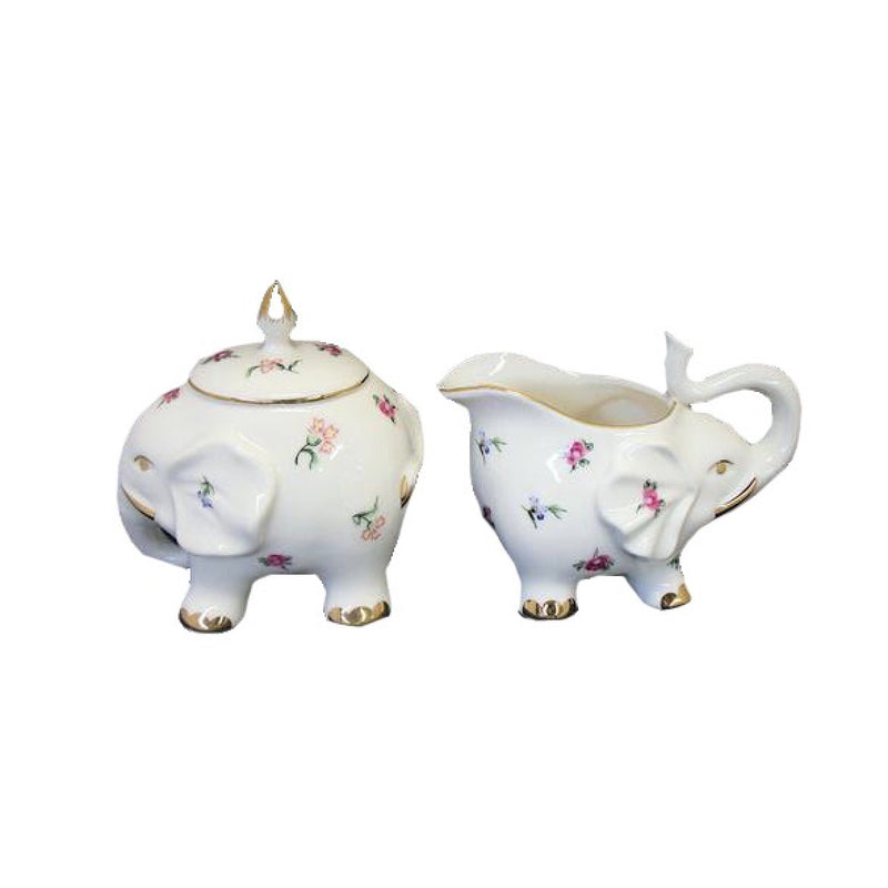 Floral Elephant Cream and Sugar, JLB-J L Bradshaws, Putti Fine Furnishings