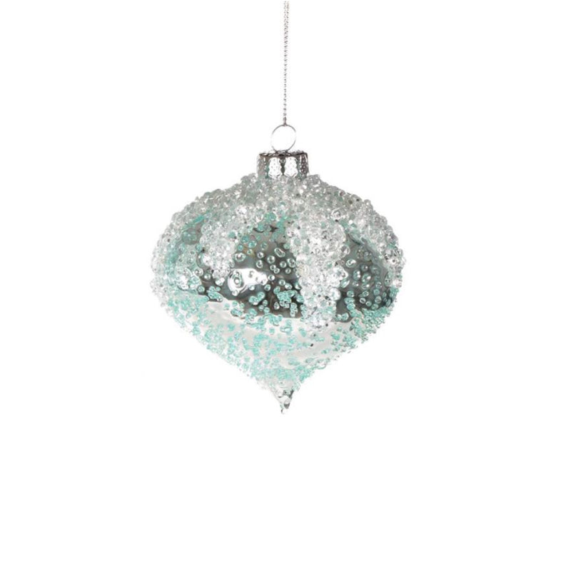 Iced Aqua Glass Ornament - Onion, CT-Christmas Tradition, Putti Fine Furnishings