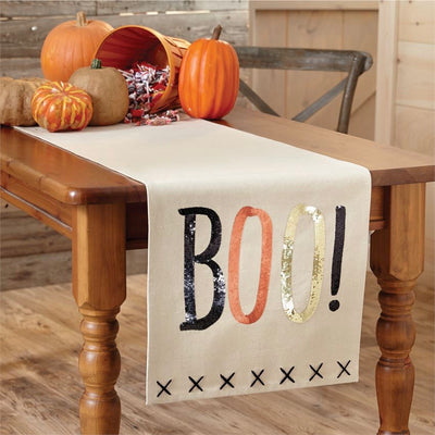 Mud Pie Canvas "Boo" Sequin Aplique Table Runner Putti fine Furnishings