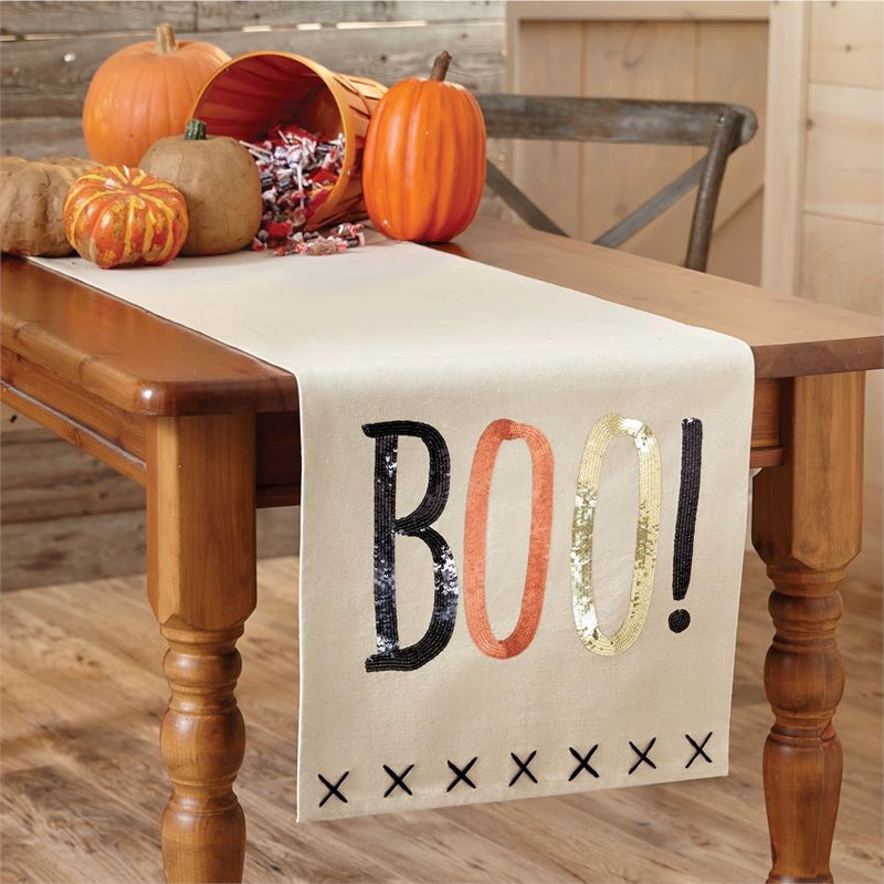 Mud Pie Canvas "Boo" Sequin Aplique Table Runner Putti fine Furnishings