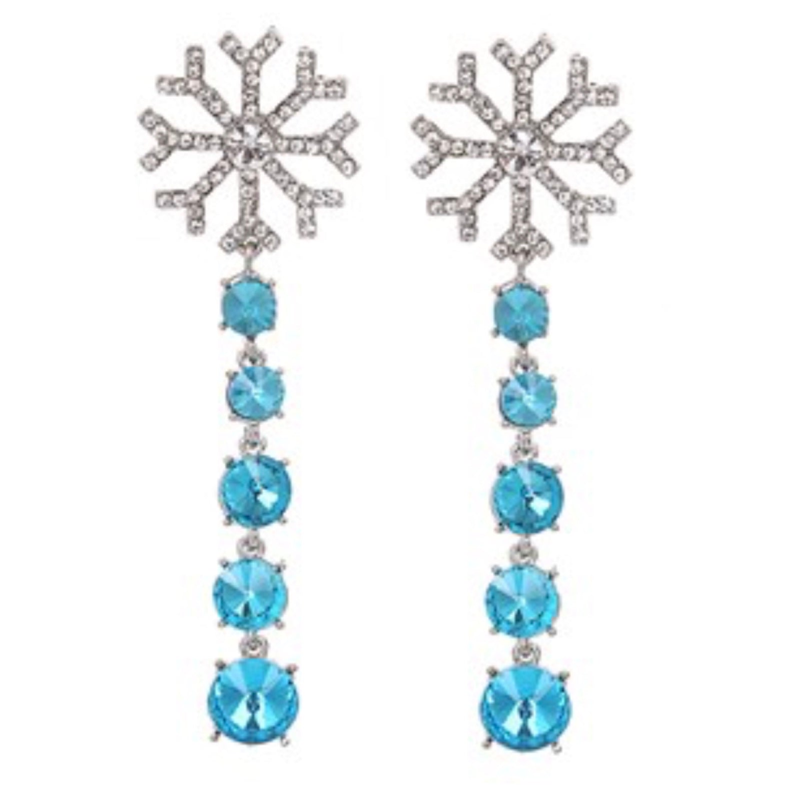Crystal Snowflake with Aqua Drops Earrings  | Putti Fine Fashions