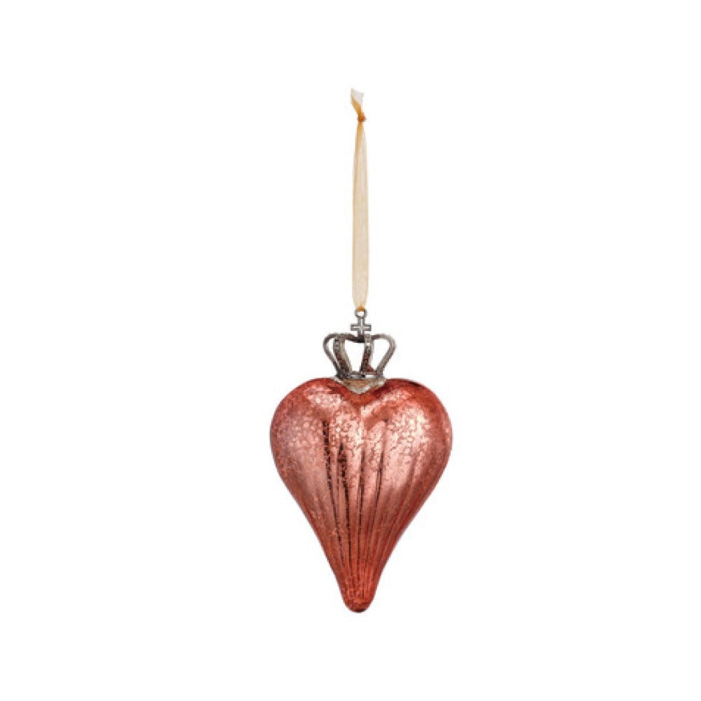 Crowned Blush Pink Glass Heart Ornament | Putti Celebrations