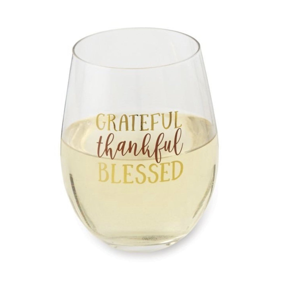 "Grateful Thankful Blessed" Stemless Wine Glass | Putti Celebrations