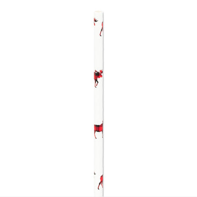 Straws with Buffalo Check Moose Print - Box of 100 | Putti Christmas