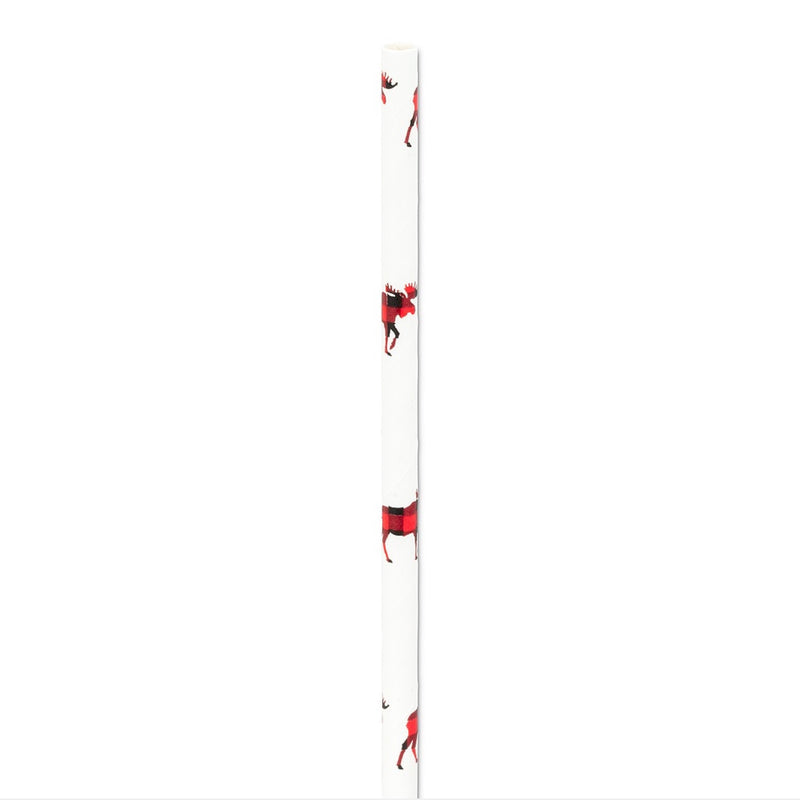 Straws with Buffalo Check Moose Print - Box of 100 | Putti Christmas