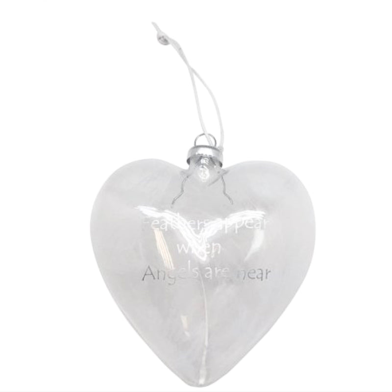 Feather Filled Glass Heart Memorial Ornament | Putti Christmas Canada