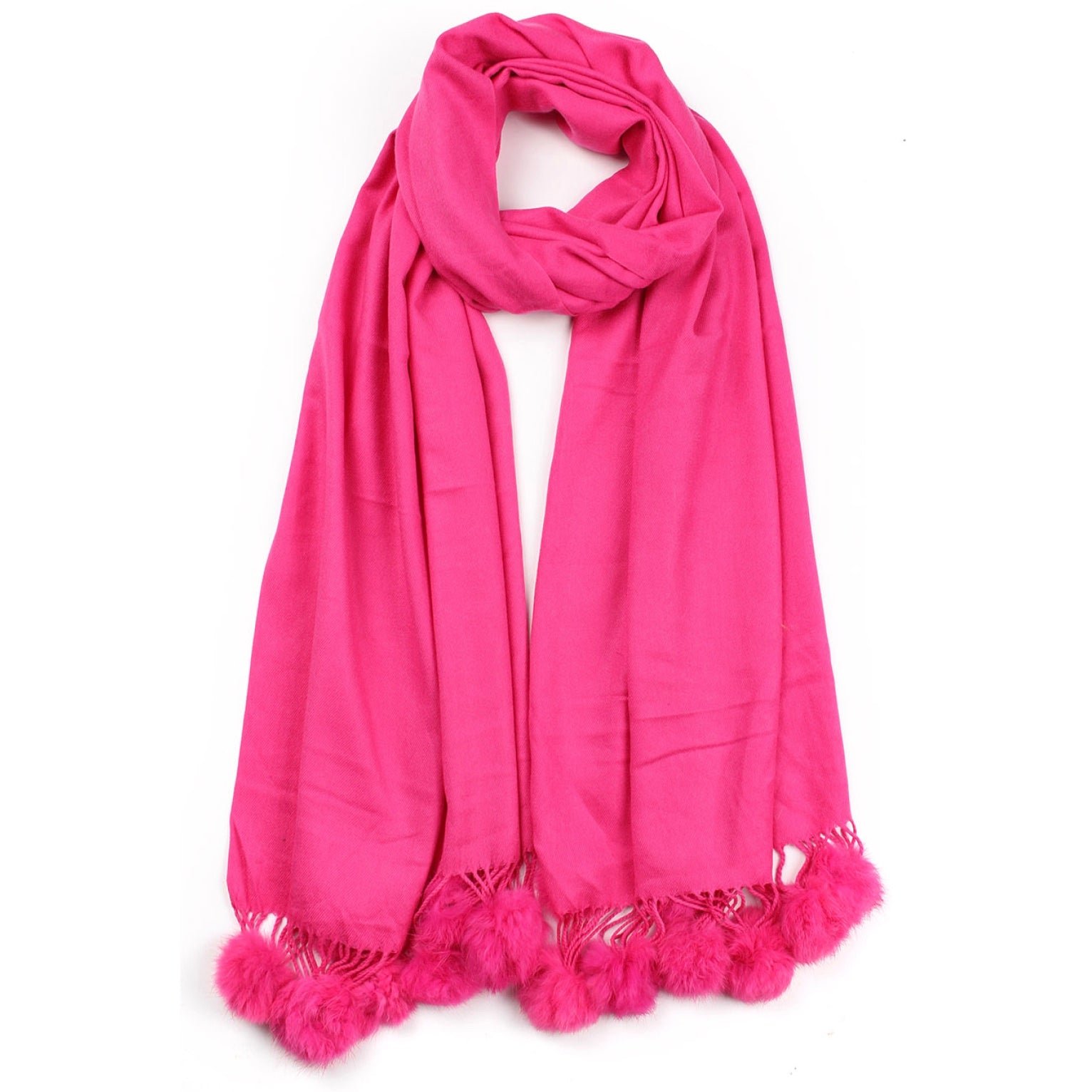Fur Pom Pom Cashmere Scarf - Fuchsia | Putti Fine Fashions