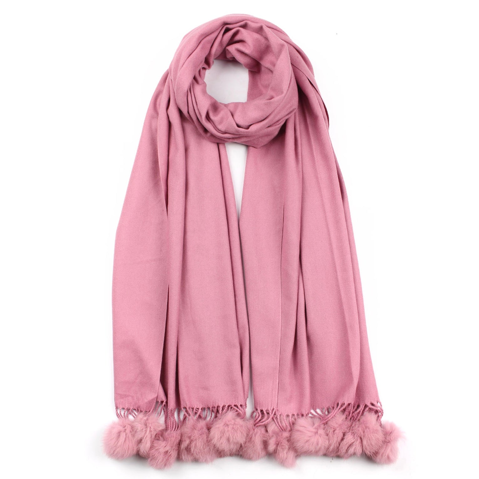 Fur Pom Pom Cashmere Scarf - Pink | Putti Fine Fashions