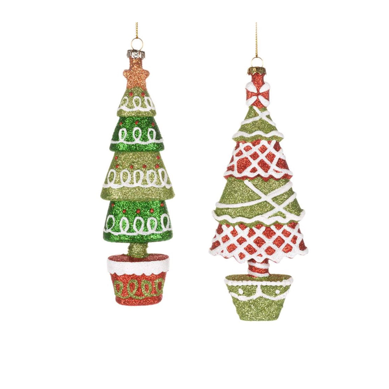Red and Green Glitter Tree Ornaments | Putti Christmas Decorations