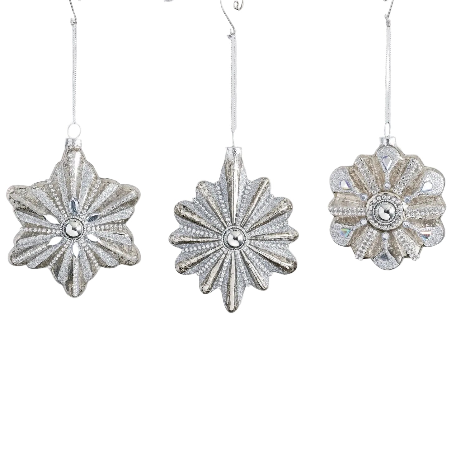 Snowflake Silver Mercury Glass Ornament