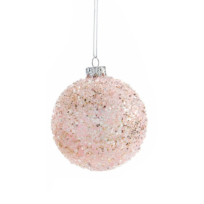 Pink Glittered Beaded Sequin Glass Ball Ornament | Putti Christmas Celebrations