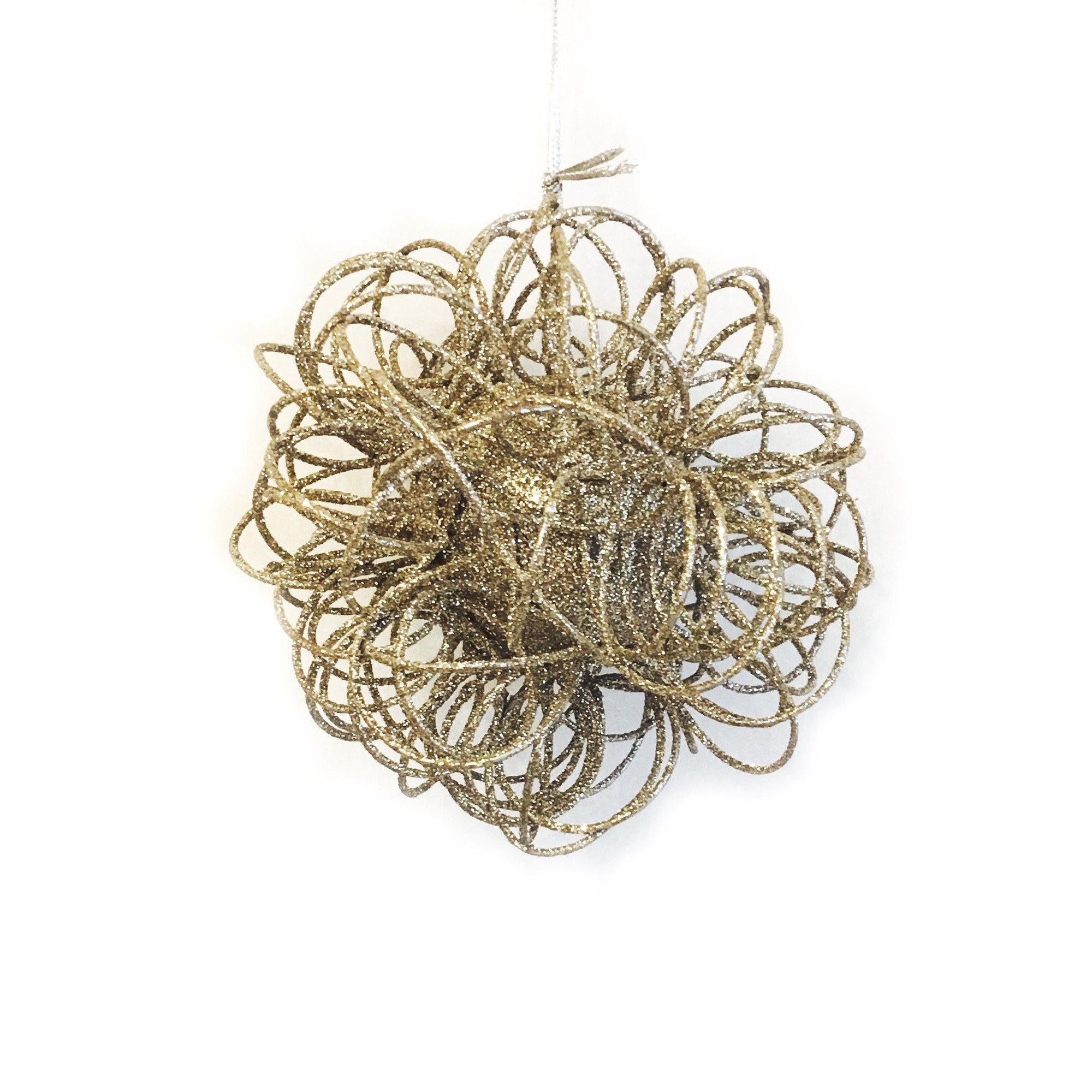 Jim Marvin Glitter Wire  Ball Ornament - Champagne Gold, JM-Jim Marvin, Putti Fine Furnishings