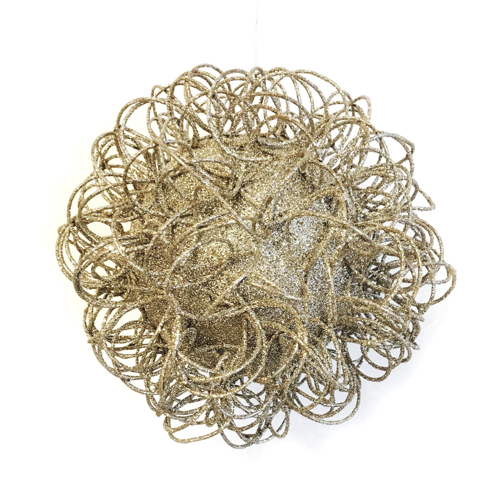 Jim Marvin Glitter Wire  Ball Ornament - Champagne Gold, JM-Jim Marvin, Putti Fine Furnishings