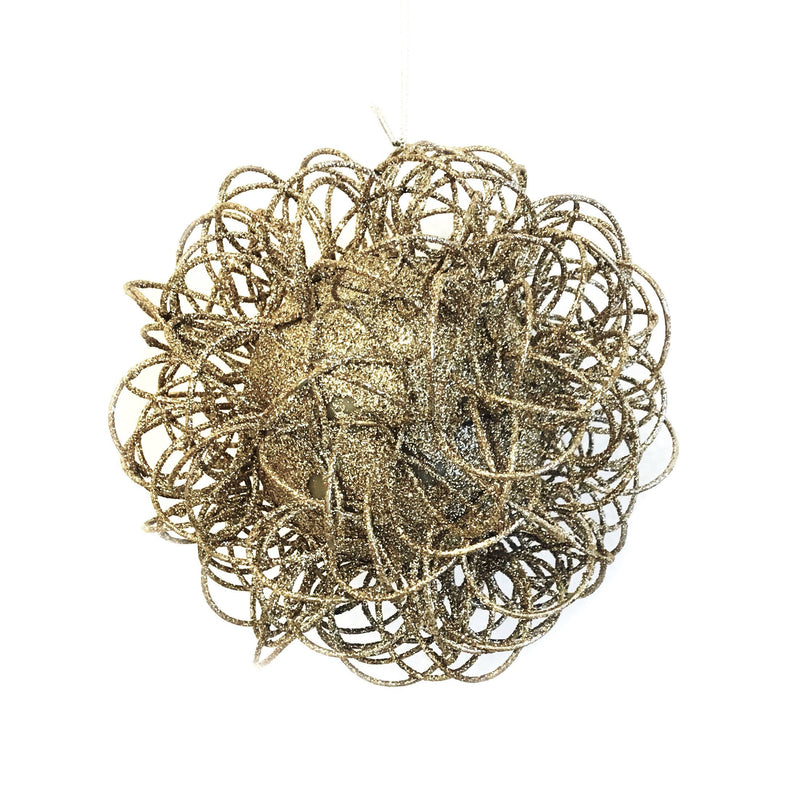 Jim Marvin Glitter Wire  Ball Ornament - Champagne Gold, JM-Jim Marvin, Putti Fine Furnishings