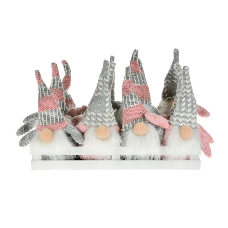 Pink and Grey Plush Gnome Hanging Ornament | Putti Christmas Canada