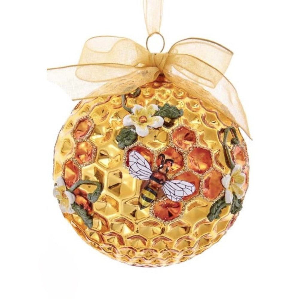 Kurt Adler Honeycomb Bee & Flower Glass Ball Ornament | Putti Christmas
