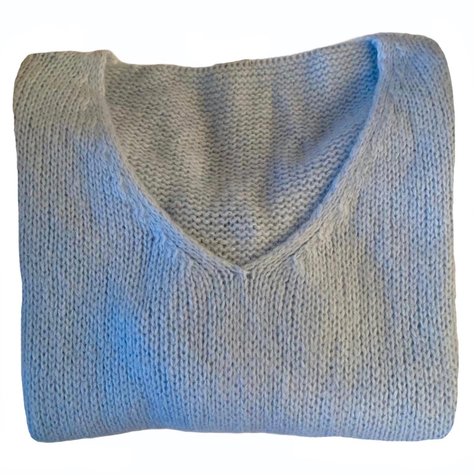 "Made in Italy" Mohair V-Neck Sweater - Pale Blue