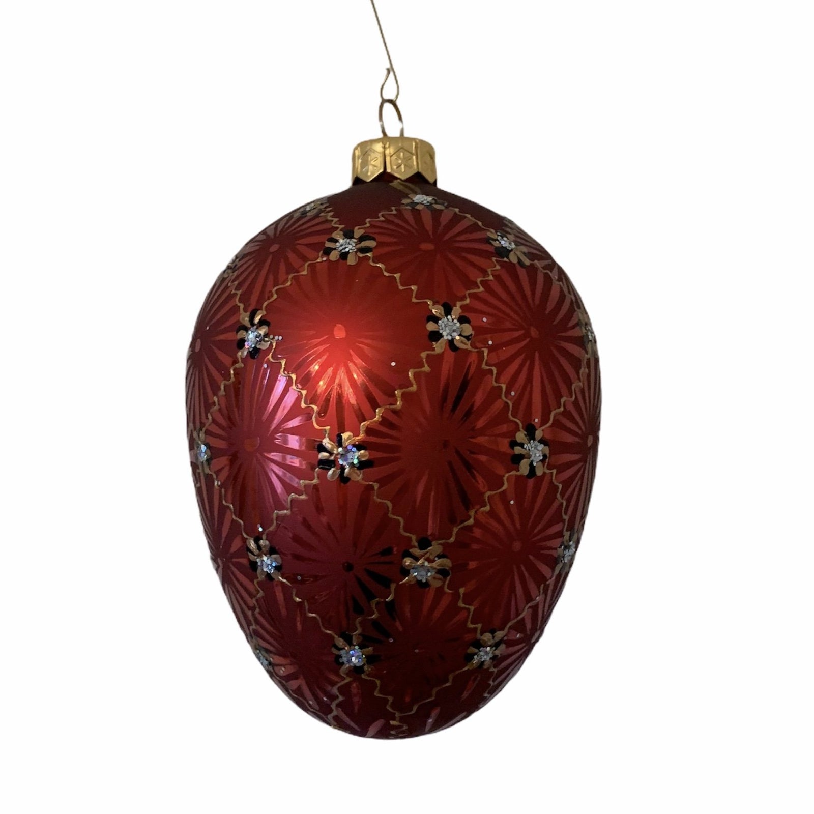 Russet Red Diamond Grid European Glass Egg Ornament