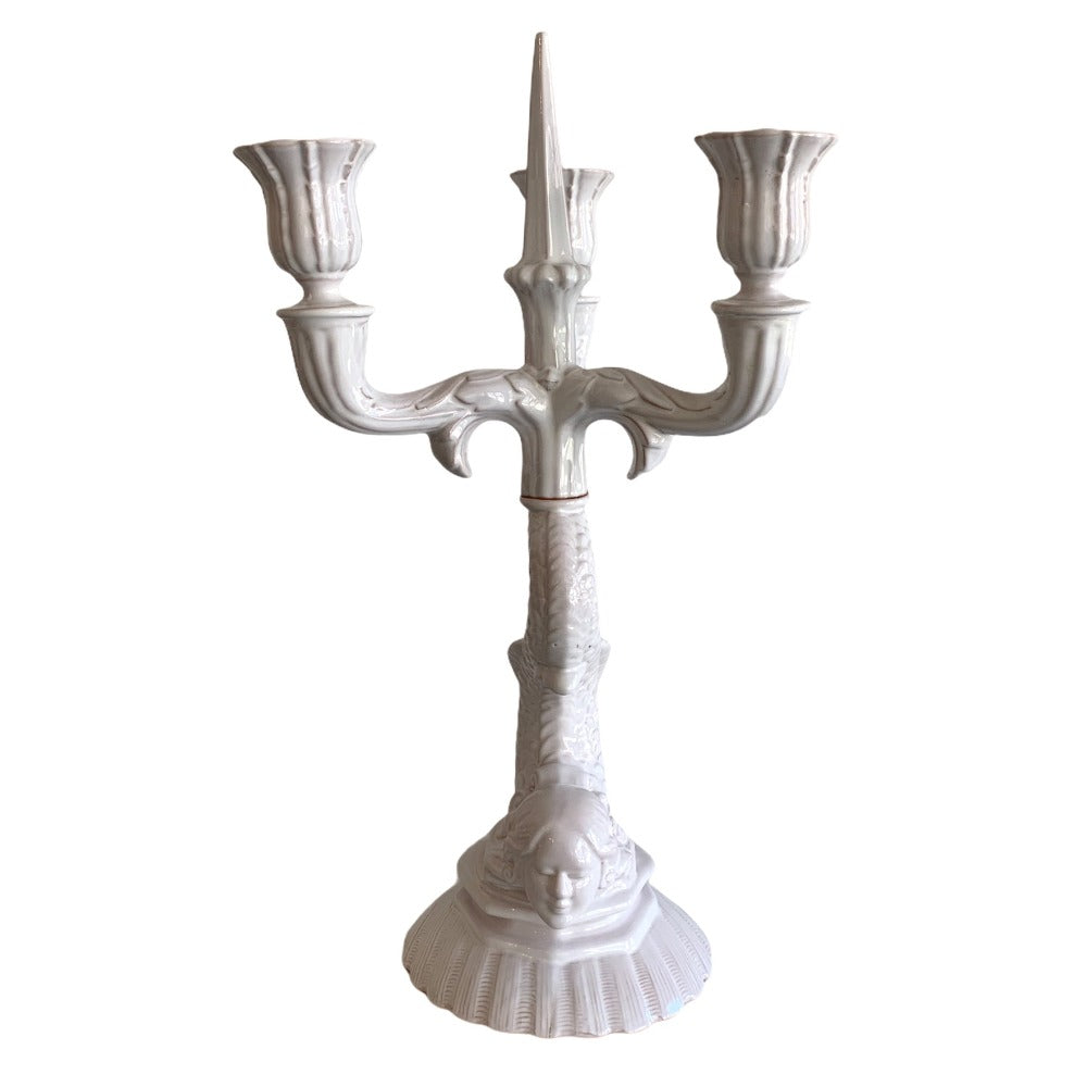 White French Faience Mermaid Candelabra | Putti Fine Furnishings