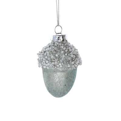 Silver Beaded Acorn Glass Ornament