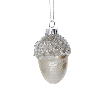 Ivory Beaded Acorn Glass Ornament