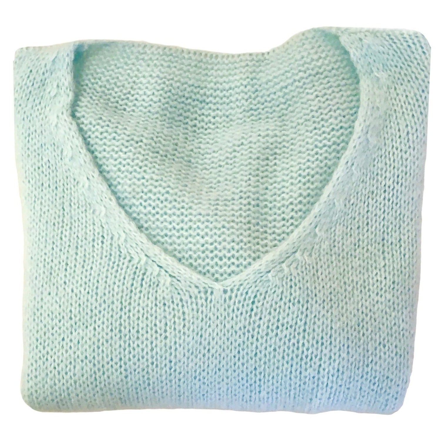 "Made in Italy" Mohair V-Neck Sweater - Pale Aqua