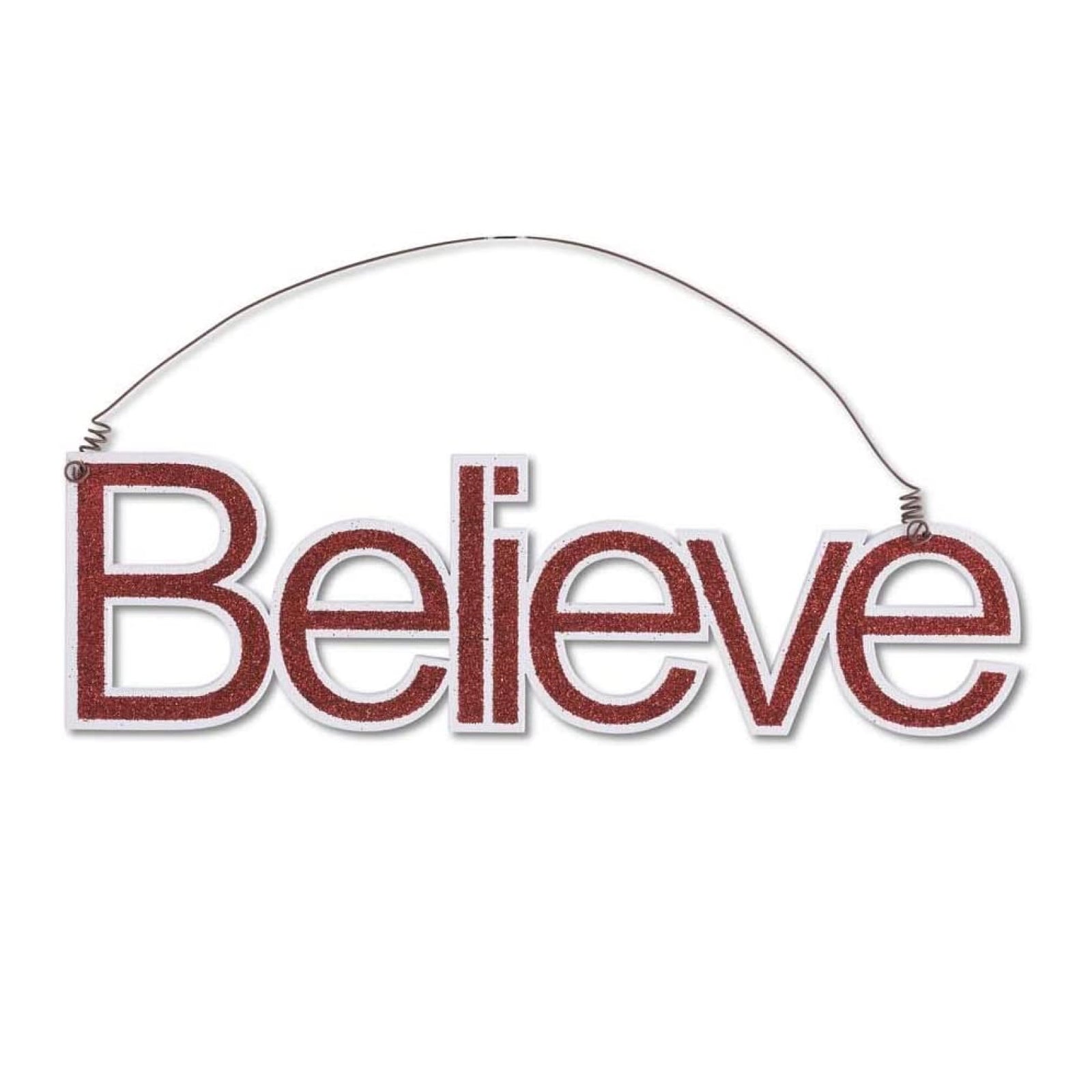 "Believe" Red Glitter Cutout Ornament | Putti Christmas