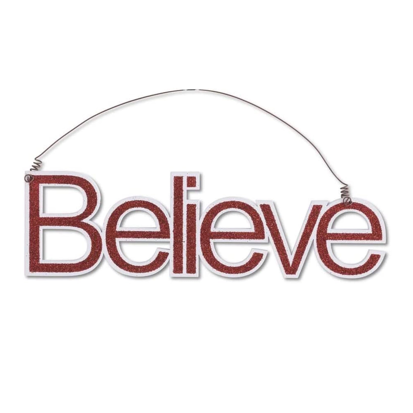 "Believe" Red Glitter Cutout Ornament | Putti Christmas