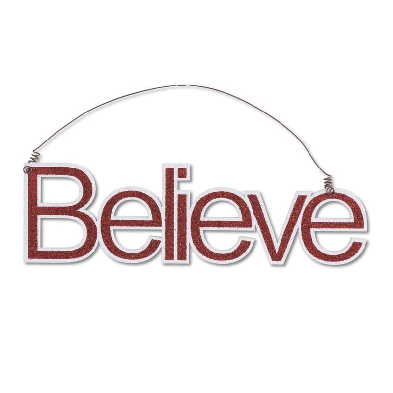 "Believe" Red Glitter Cutout Ornament | Putti Christmas