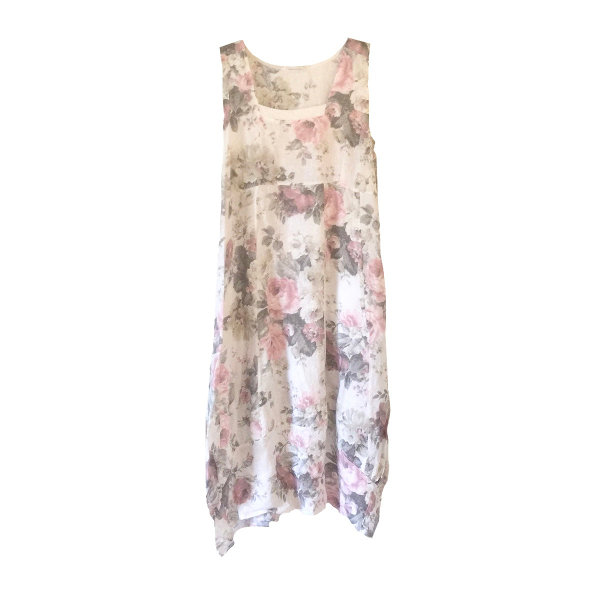  White Floral Sleeveless Linen Dress, TO-Terminal One, Putti Fine Furnishings