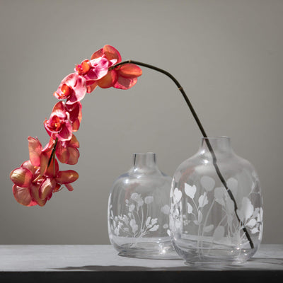 Floral Etched Clear Glass Vase