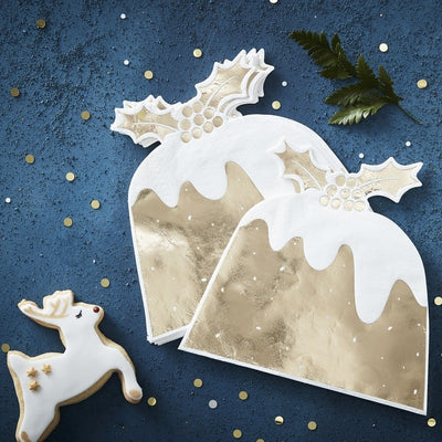 Gold Foiled Christmas Pudding Paper Napkins | Putti Celebrations Canada