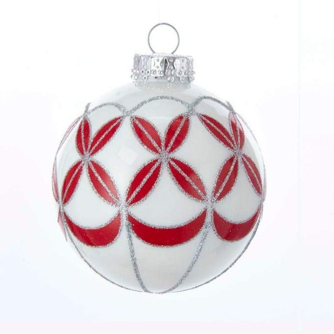 Kurt Adler Red and White Pattern Glass Ball Ornaments - 6 Piece Box Set | Putti Christmas
