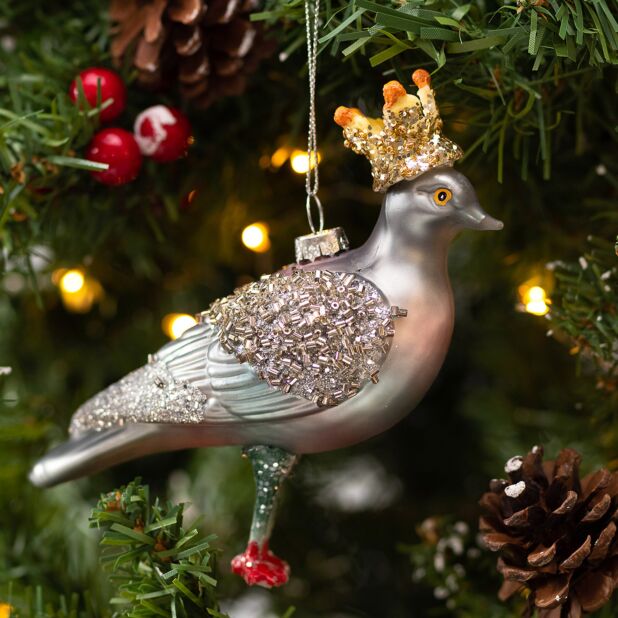 Pigeon with Crown Glass Ornament