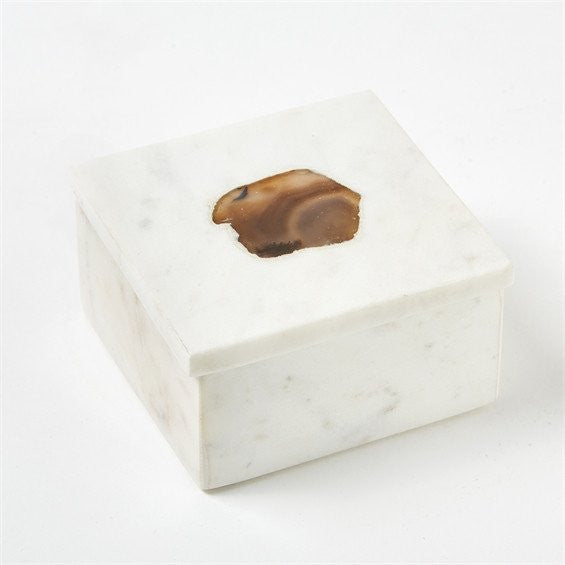 White Marble Boxes set with Agate, TH-Tozai Home, Putti Fine Furnishings