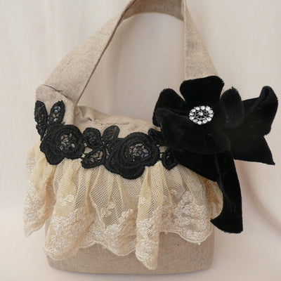 Miss Rose Sister Violet Linen and Black Lace Door Stop, MRSV-Miss Rose Sister Violet, Putti Fine Furnishings