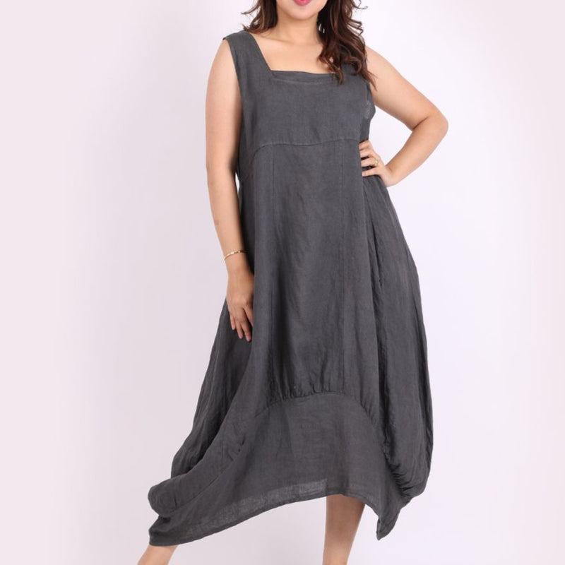 Sleeveless Linen Dress - Charcoal Grey
