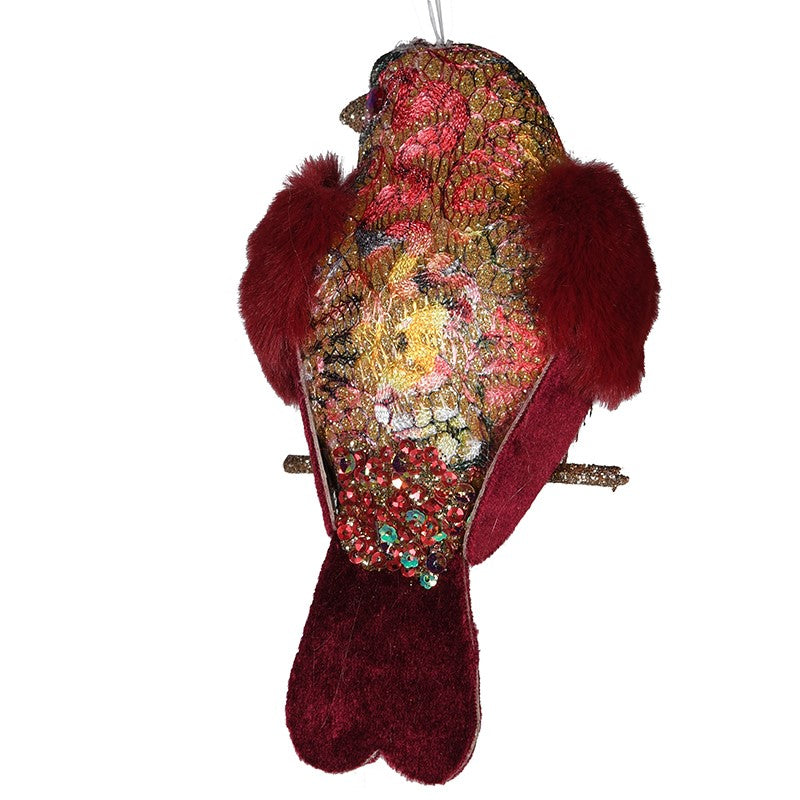 Pink Brocade Fur Wing Clip on Bird - Putti Christmas Canada