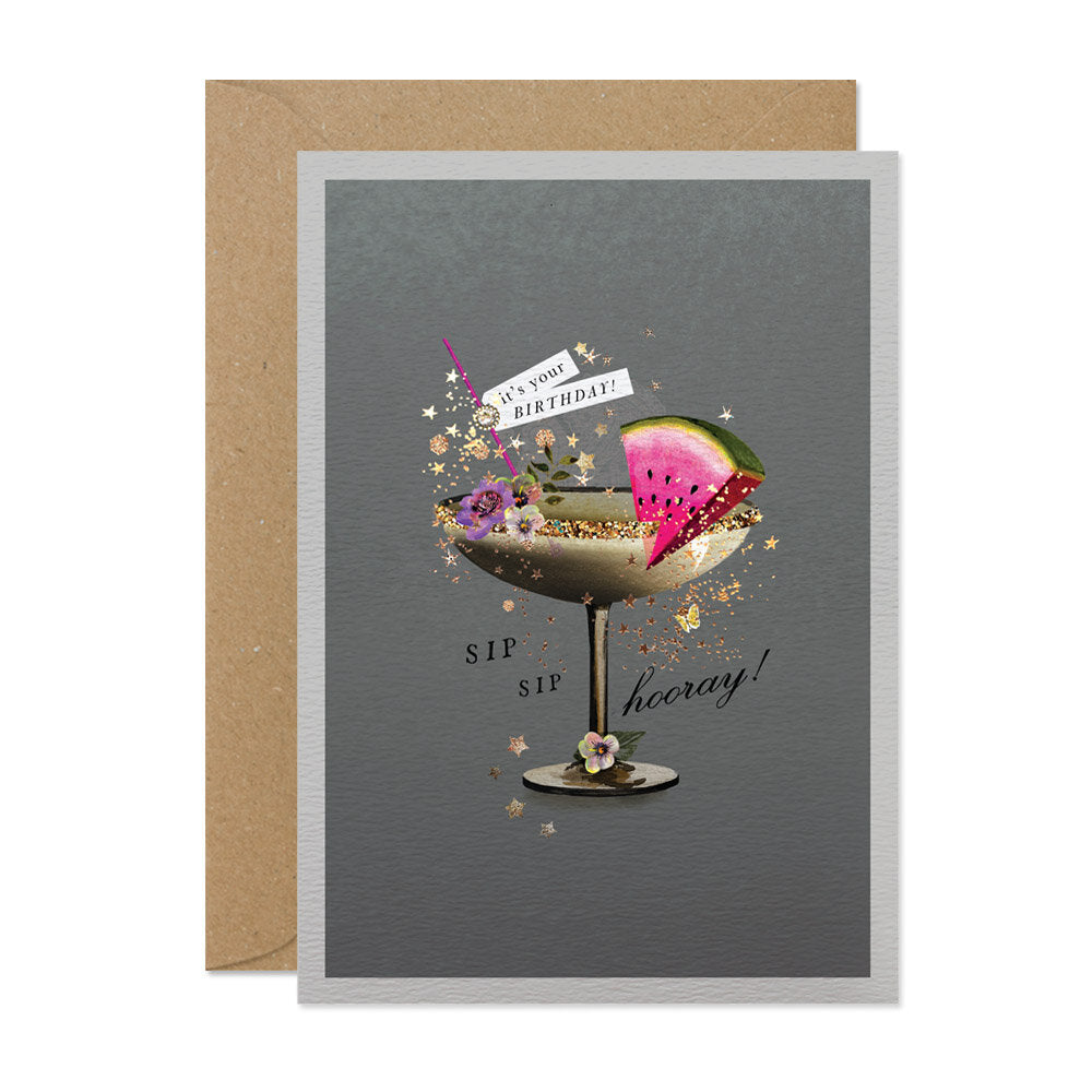 "Sip Sip Hooray" Watermelon Martini Greeting Card | Putti Celebrations