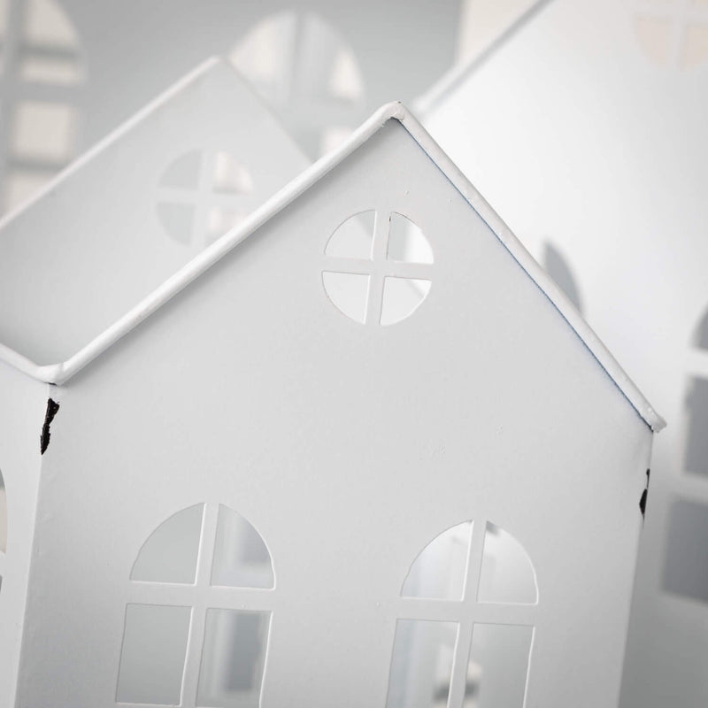 White Metal House Tealight Holder