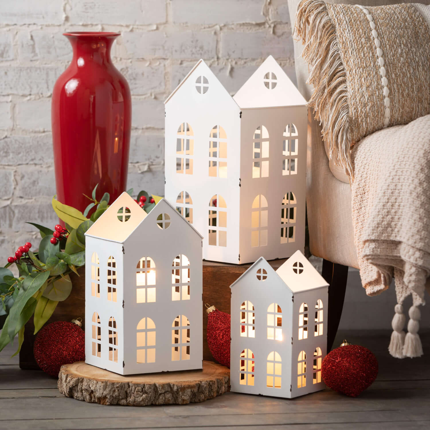 White Metal House Tealight Holder